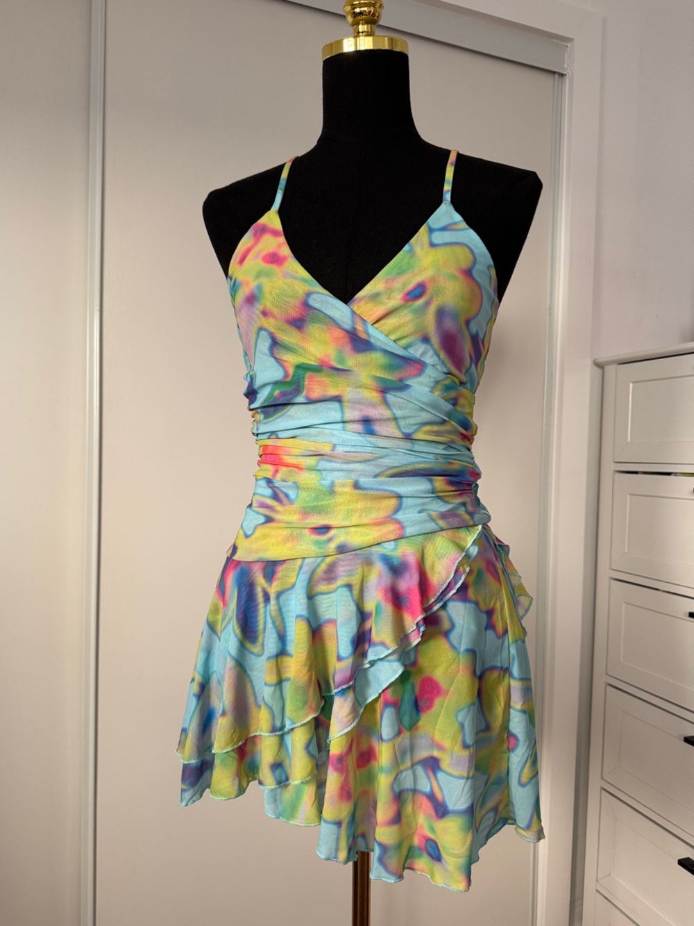 UO Women’s Pastel Tie-Dye Ruffle Psychedelic Dress